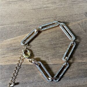 Gold paper clip women’s bracelet with Austrian crystals new